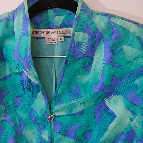 90s VTG Anne Crimmins Umi Collections Silk Blazer Sz Golden Girls Church Grandma - Picture 2 of 7